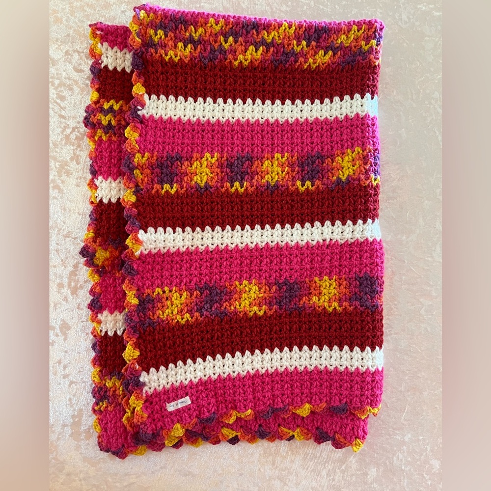 Handmade Crochet Granny Baby Blanket Afghan Knit Scalloped Edge Throw